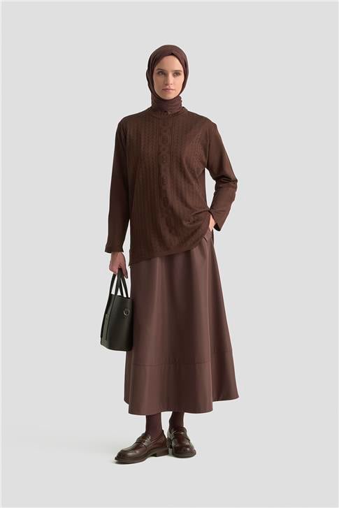 Armine Örgü Desenli Kazak 25KD7004 Kahverengi