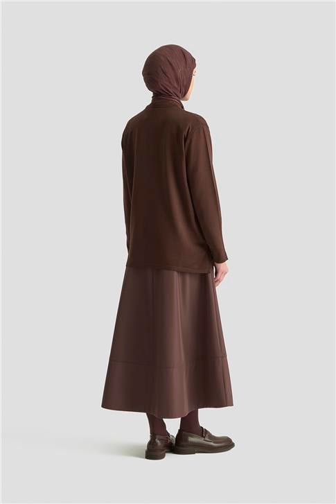 Armine Örgü Desenli Kazak 25KD7004 Kahverengi