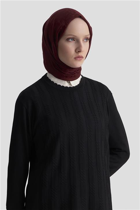 Armine Örgü Desenli Kazak 25KD7004 Siyah