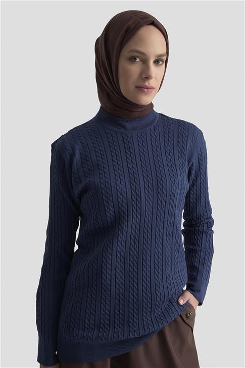  Armine Saç Örgü Kazak 25KD7005 İndigo