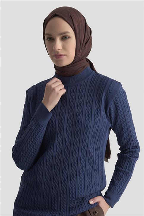  Armine Saç Örgü Kazak 25KD7005 İndigo