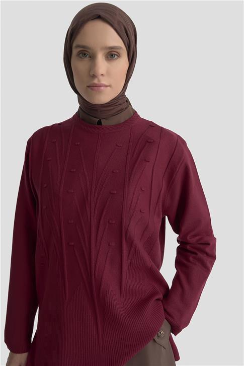 Armine Başak Desenli Kazak 25KD7006 BORDO