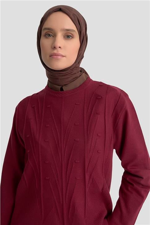 Armine Başak Desenli Kazak 25KD7006 BORDO