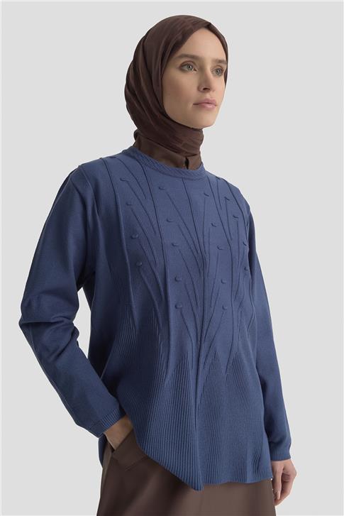 Armine Başak Desenli Kazak 25KD7006 İndigo
