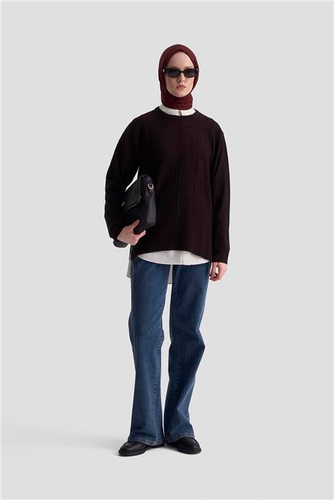 Armine Başak Desenli Kazak 25KD7006 Siyah