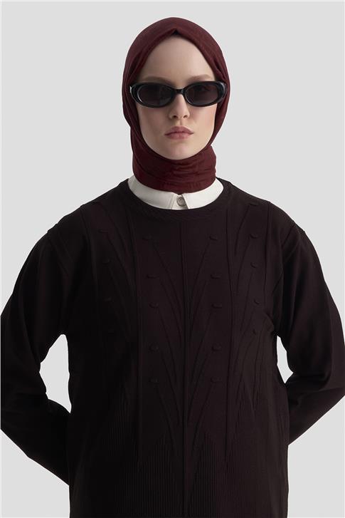 Armine Başak Desenli Kazak 25KD7006 Siyah