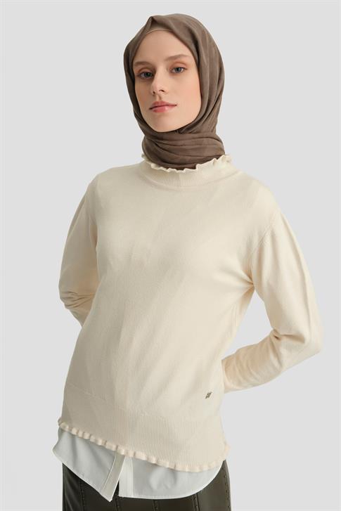 Armine Fırfır Detaylı Kazak 25KD7007 Ekru