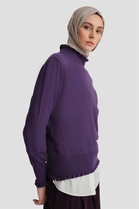 Armine Fırfır Detaylı Kazak 25KD7007 Mor