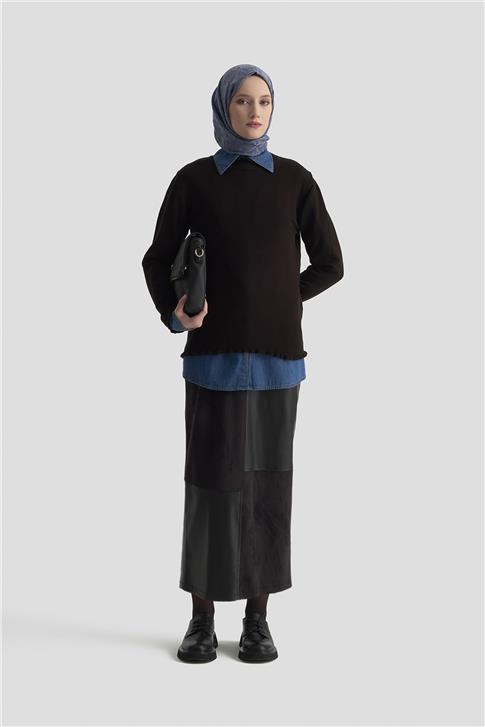 Armine Fırfır Detaylı Kazak 25KD7007 Siyah