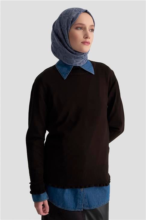 Armine Fırfır Detaylı Kazak 25KD7007 Siyah