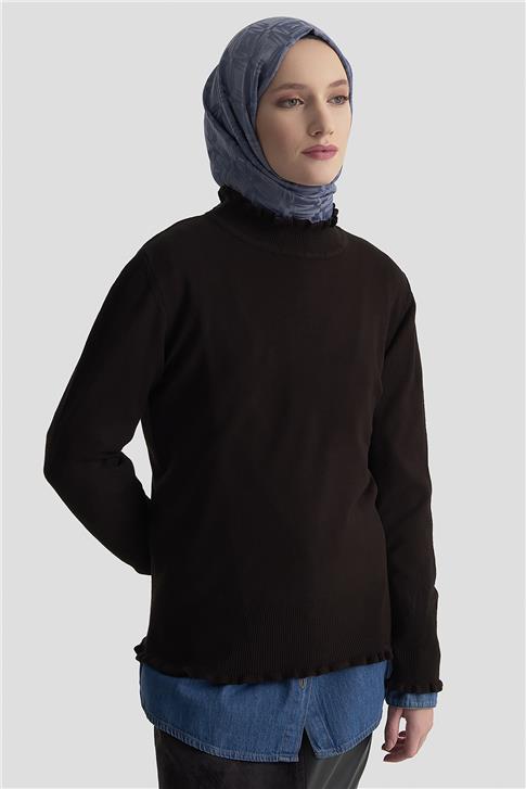 Armine Fırfır Detaylı Kazak 25KD7007 Siyah