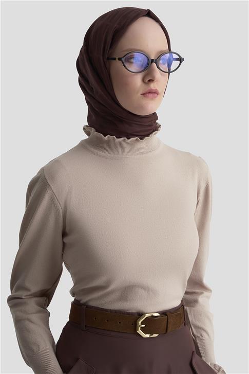 Armine Fırfır Detaylı Kazak 25KD7007 Taş