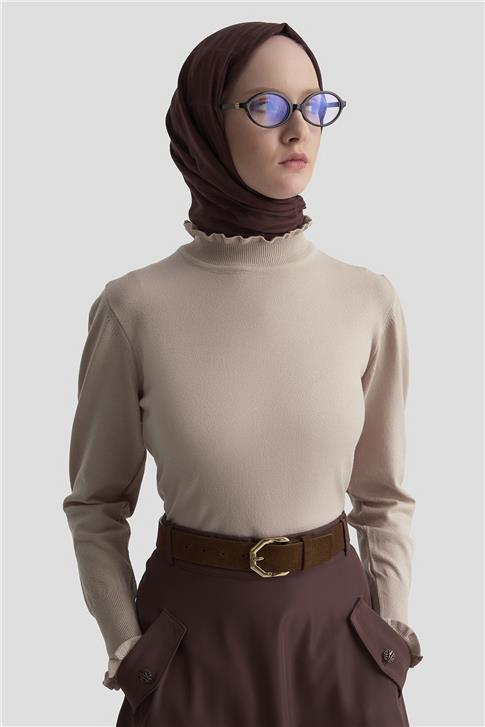 Armine Fırfır Detaylı Kazak 25KD7007 Taş