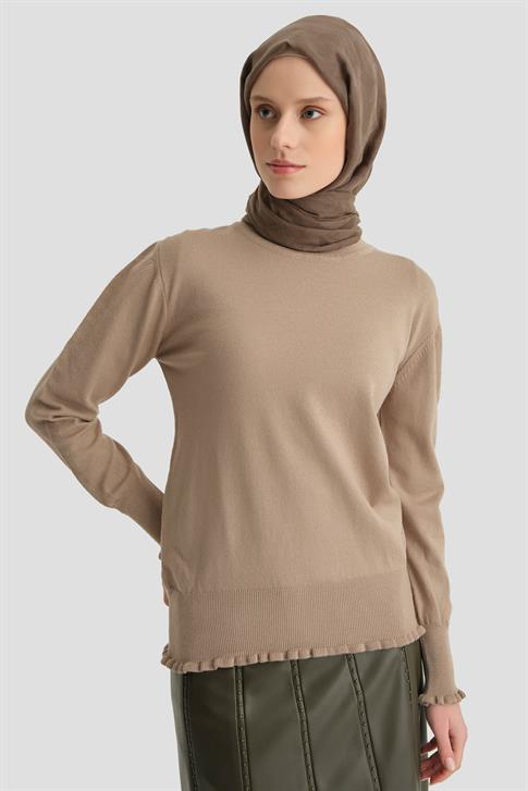 Armine Fırfır Detaylı Kazak 25KD7007 Vizon