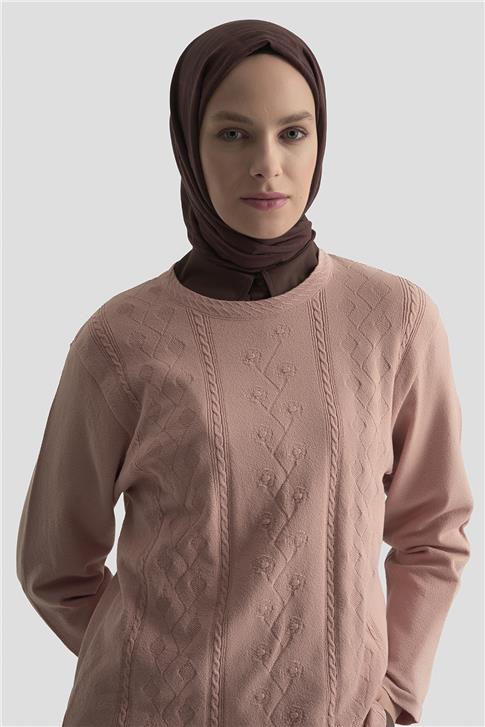 Armine Desenli Kazak 25KD7009 Pudra