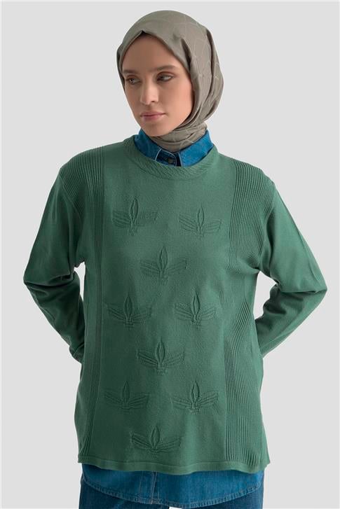 Armine Desenli Kazak 25KD7010 Yeşil
