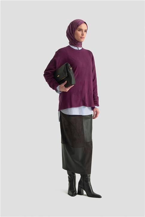 Armine Desenli Kazak 25KD7010 Mürdüm