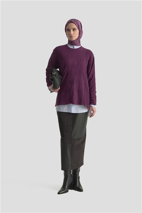 Armine Desenli Kazak 25KD7010 Mürdüm