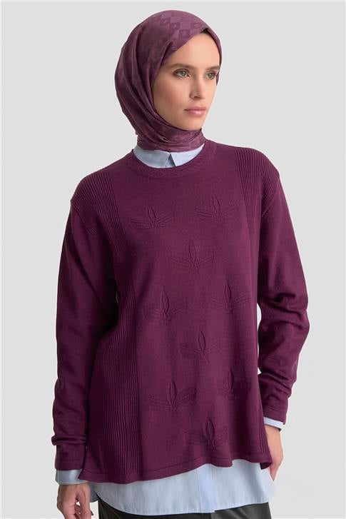 Armine Desenli Kazak 25KD7010 Mürdüm