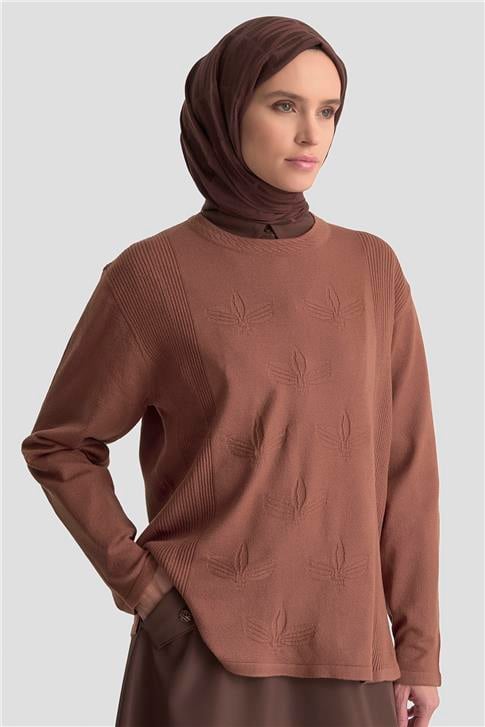 Armine Desenli Kazak 25KD7010 Gül kurusu