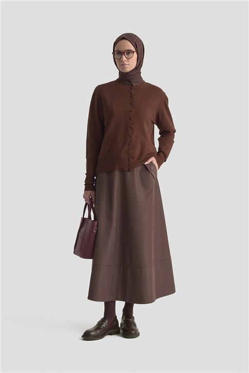 Armine Düğme Detaylı Basic Hırka 25KD7012 Kahverengi