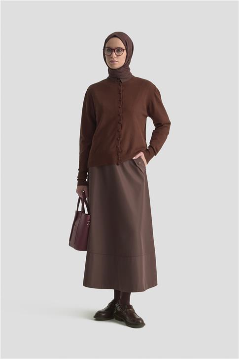 Armine Düğme Detaylı Basic Hırka 25KD7012 Kahverengi