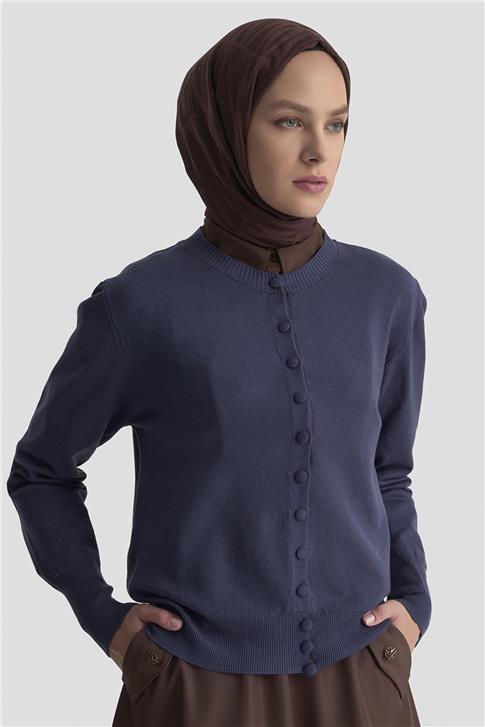 Armine Düğme Detaylı Basic Hırka 25KD7012 İndigo