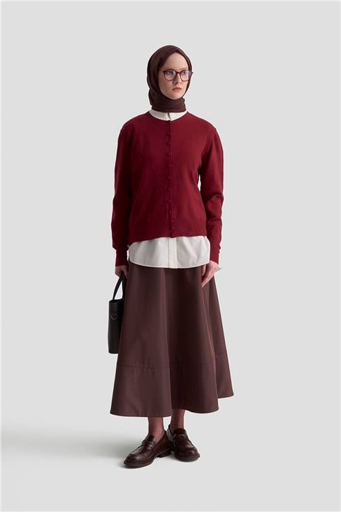 Armine Düğme Detaylı Basic Hırka 25KD7012 Bordo