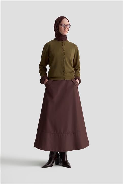 Armine Düğme Detaylı Basic Hırka 25KD7012 Haki