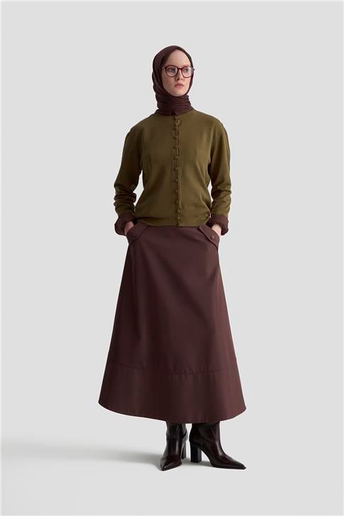 Armine Düğme Detaylı Basic Hırka 25KD7012 Haki