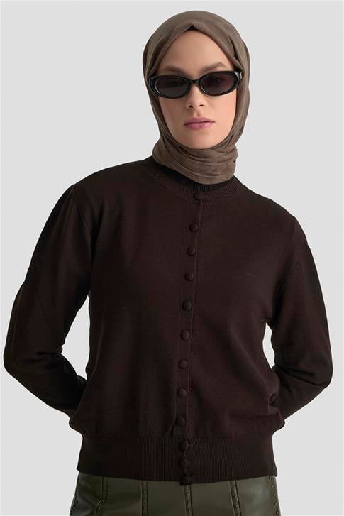 Armine Düğme Detaylı Basic Hırka 25KD7012 Siyah