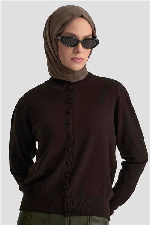 Armine Düğme Detaylı Basic Hırka 25KD7012 Siyah