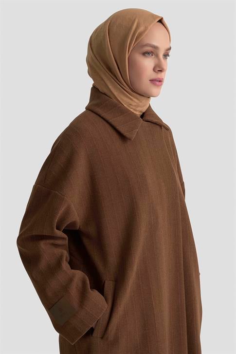 Armine Mıknatıs Çıtçıtlı Çizgili Kaban 25K7016 Kahverengi