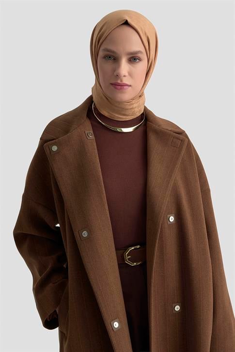 Armine Mıknatıs Çıtçıtlı Çizgili Kaban 25K7016 Kahverengi