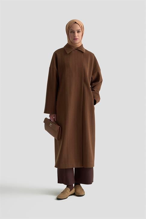 Armine Mıknatıs Çıtçıtlı Çizgili Kaban 25K7016 Kahverengi