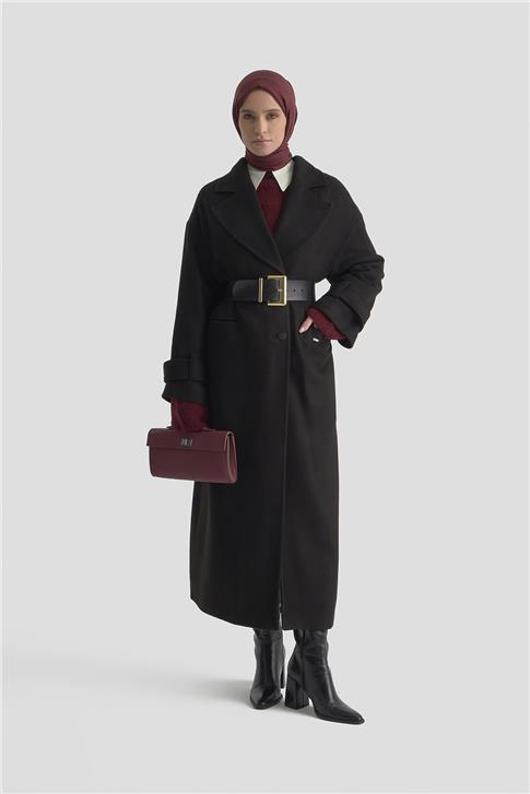 Armine Yanları Yırtmaçlı Kaban 25K7024 Siyah