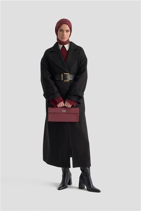 Armine Yanları Yırtmaçlı Kaban 25K7024 Siyah