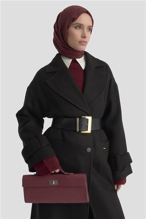 Armine Yanları Yırtmaçlı Kaban 25K7024 Siyah