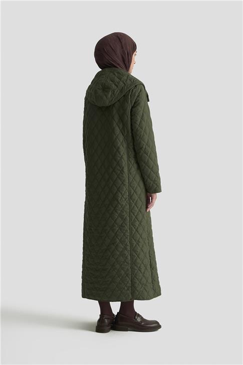  Armine Üçgen Desenli Kapitone Kaban 25KT705 Haki