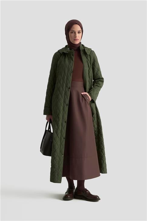  Armine Üçgen Desenli Kapitone Kaban 25KT705 Haki