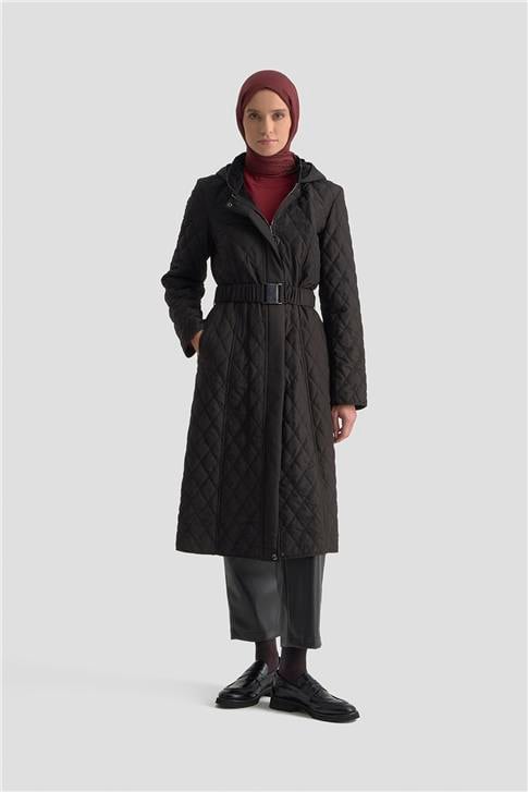 Armine Kemerli Kapitone Kaban 25KT706 Siyah