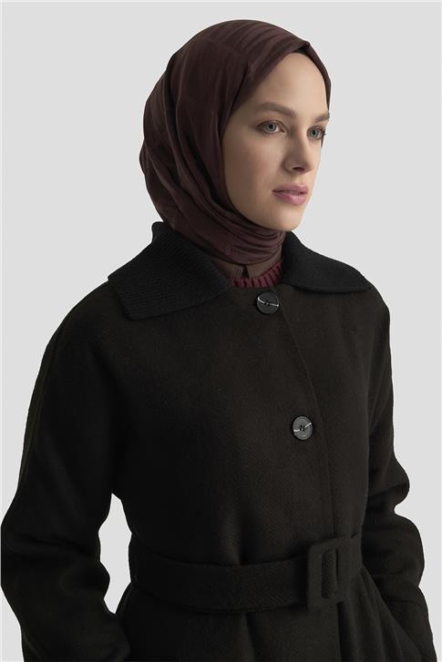 Armine Seyyar Ribana Yakalı Kaban 25K7606 Siyah