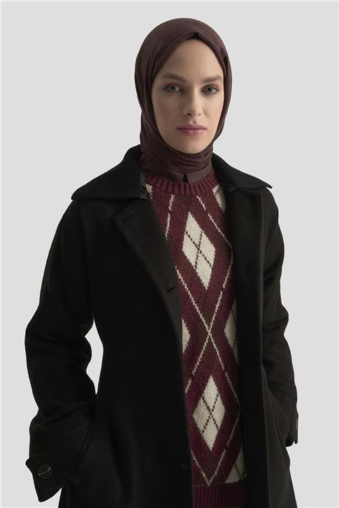 Armine Seyyar Ribana Yakalı Kaban 25K7606 Siyah