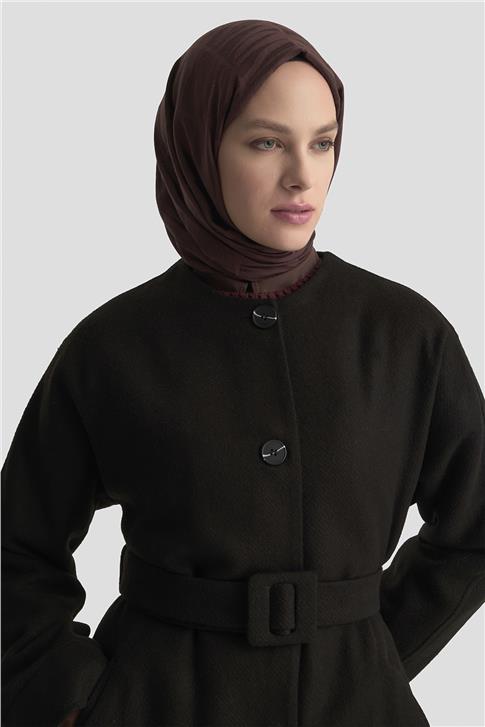 Armine Seyyar Ribana Yakalı Kaban 25K7606 Siyah
