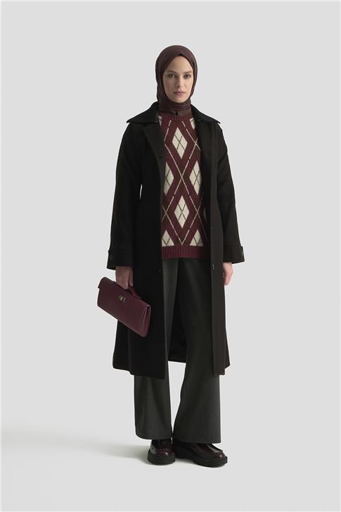 Armine Seyyar Ribana Yakalı Kaban 25K7606 Siyah