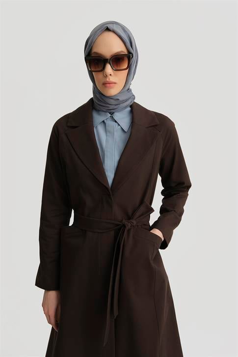 Armine Sırt Detaylı Pamuk Trençkot 25Y7801 Acı Kahve