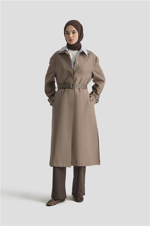 Armine Kemerli Trençkot 25Y7803 Koyu Vizon