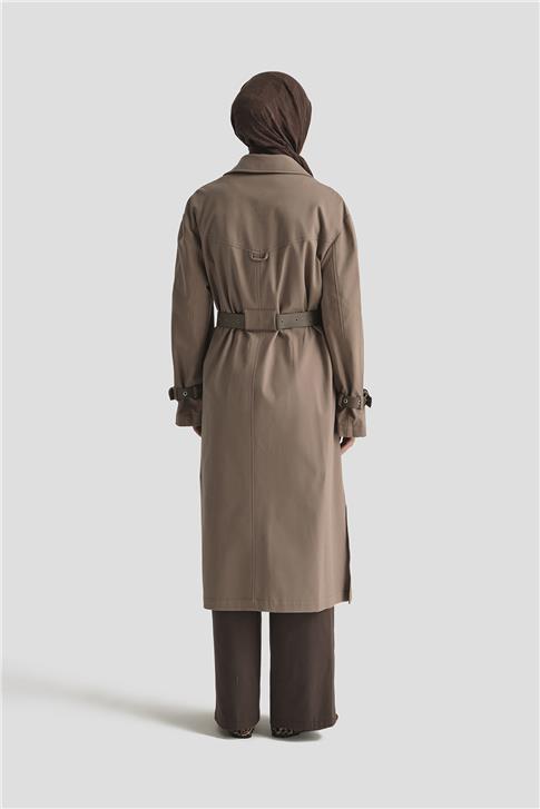 Armine Kemerli Trençkot 25Y7803 Koyu Vizon