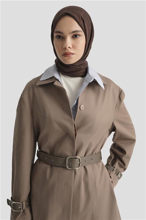 Armine Kemerli Trençkot 25Y7803 Koyu Vizon