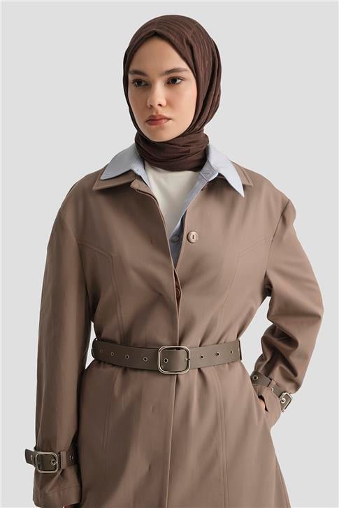 Armine Kemerli Trençkot 25Y7803 Koyu Vizon